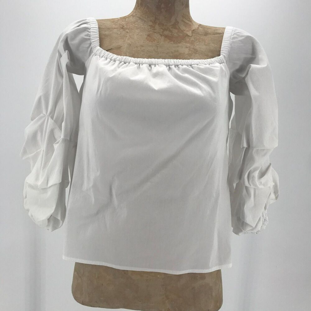 Likely Top Womens XS White Off The Shoulder Gathered Puff 3/4 Sleeve Revolve